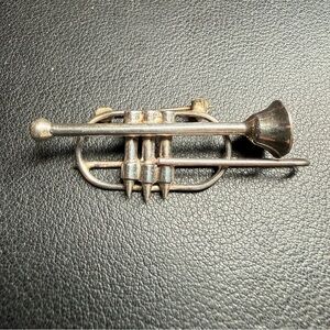 Vintage Sterling Silver Trombone Musical Instrument Brooch Pin 2" 7.7 grams
